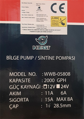 Bilge Pump Sintine Pompası 2000 12 V Hegi WWB-05808